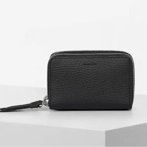 All Saints Black Leather Compact Zip Wallet